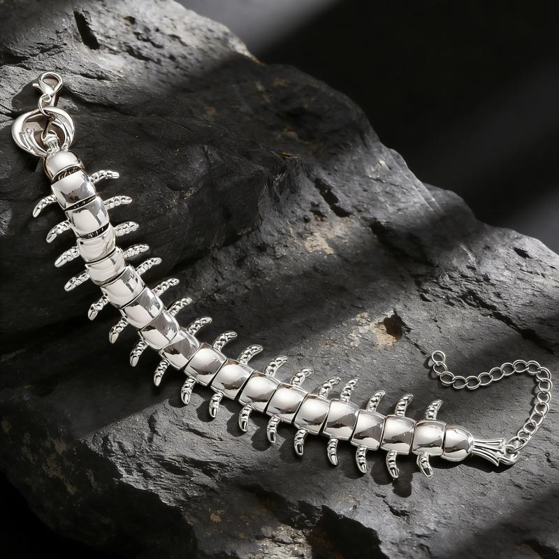 Men'S Vacation Accessories - 1Pc Fashionable Y2K Silver Centipede Design