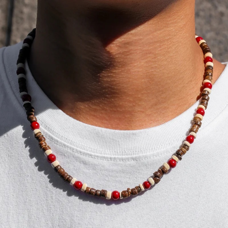 Men'S Vacation Accessories - Bohemian Wood Bead Necklace for Men