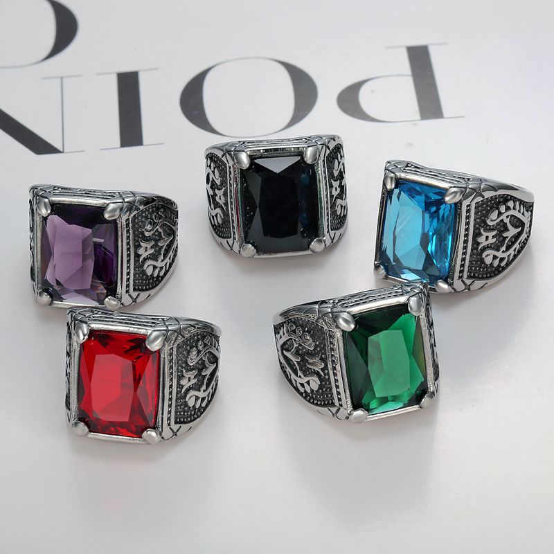 Silver color Men red blue Semi - Signet Ring Men recension och pris